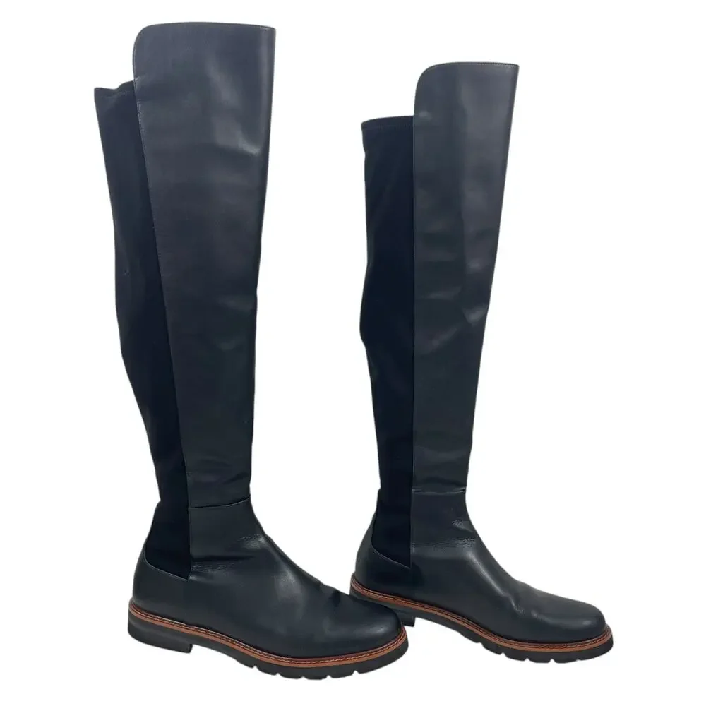 Stuart Weitzman Over the Knee Adrina City Boots Black Leather Size 10.5